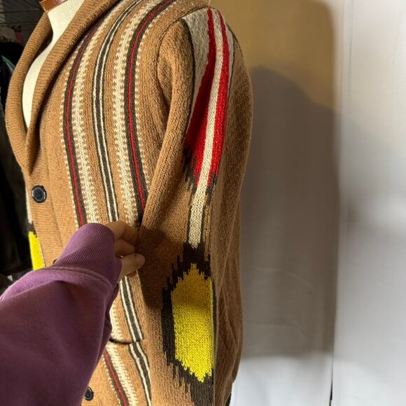 Unbranded Shawl Collar Cardigan Western Aztec Grandpa Knit Brown L - Picture 3 of 4